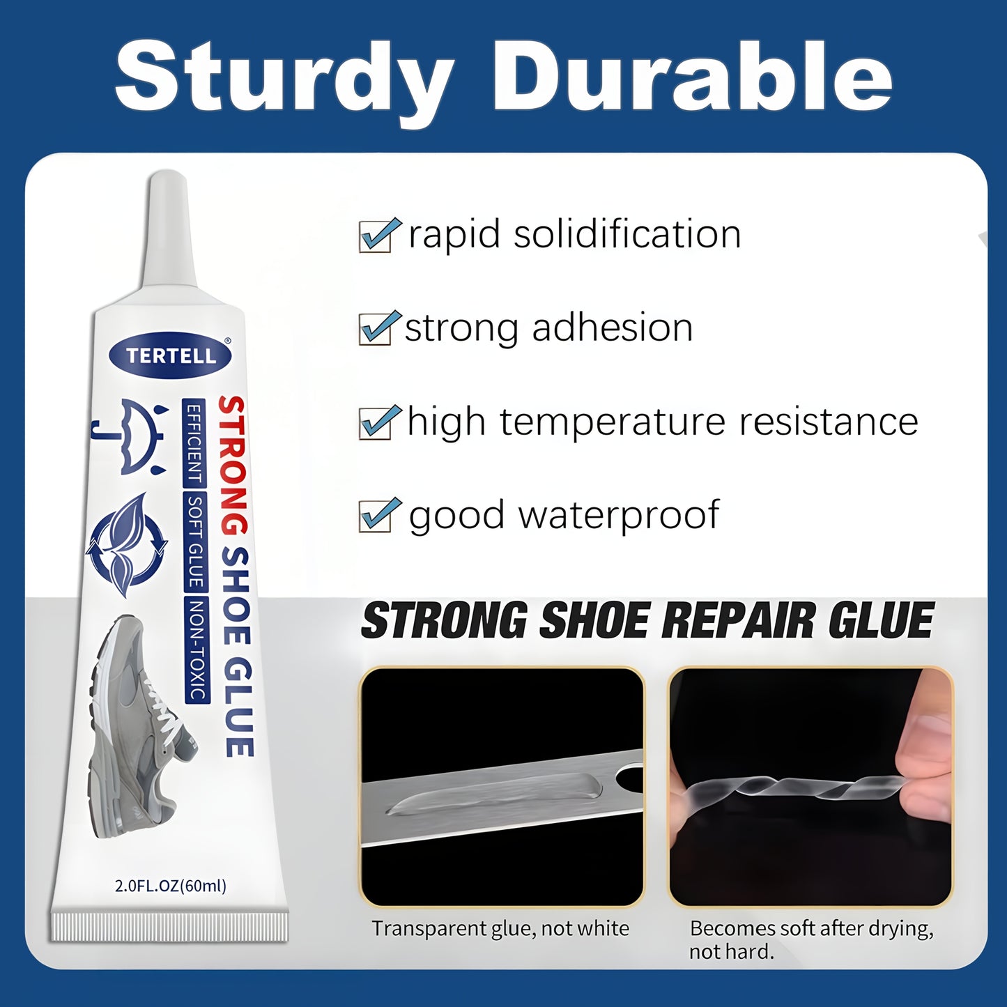 REVIVEPRO Strong Shoe Repair Glue - Ideal for sneakers, faux leather, resin crafts. Professional grade bonding in a 2.0fl.oz tube with easy applicator nozzle. Flexible and long-lasting.