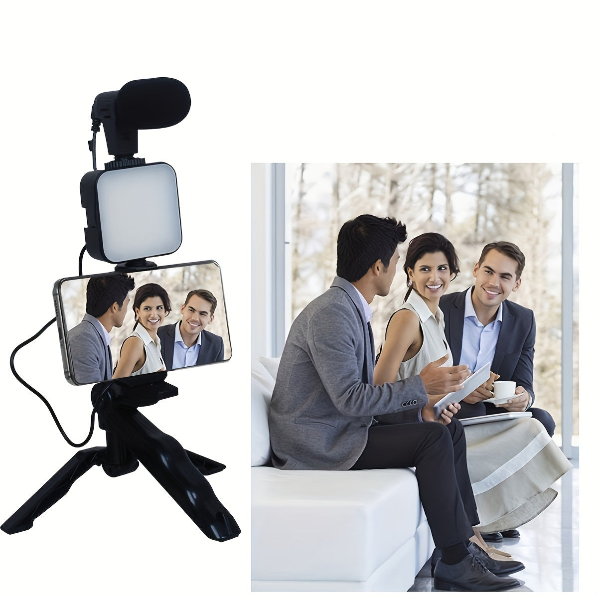 Multi-functional Fill Light Desktop Stand for Phone Beauty Light, adjustable with 3 light modes, suitable for iPhone, Android, makeup, selfie, vlog, and video. Can be handheld, used as a