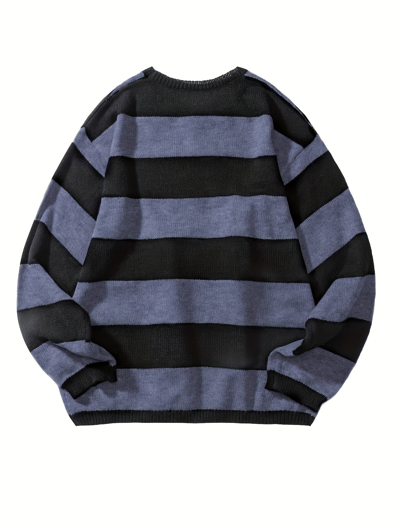 Men's Striped Pullover Sweater, Spring/Autumn Thin Polyester Knit, Round Neck, Stretchy Fabric, Regular Fit