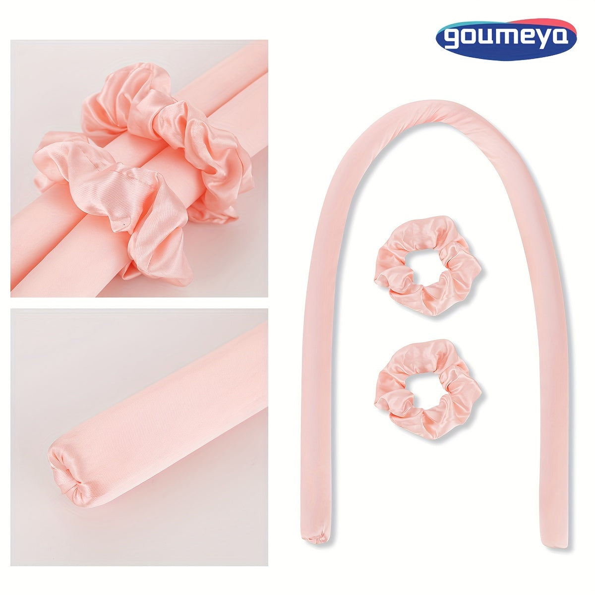 Heatless curling rod headband for natural soft waves using silk ribbon curling rod hair roller with hair tie, a DIY styling tool for overnight use.