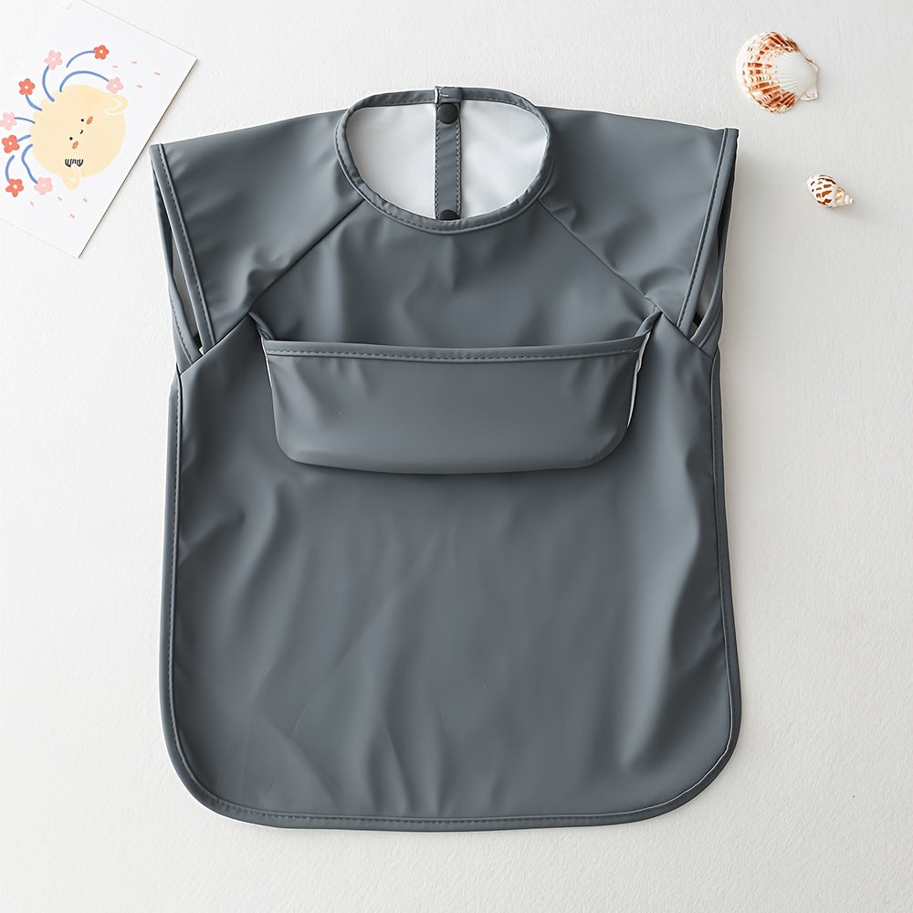 Comfortable Waterproof Solid Color Bib with Sleeveless Reverse Wear Design, Ideal for Eating and Feeding