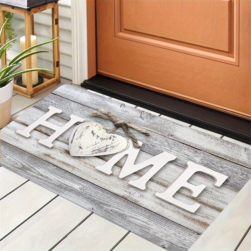 Wood Patterned Doormat featuring English Letters - Cozy, Machine Washable Rug for Front Entryway, Living Area, Bedroom - Rustic Home Accent, Made of 100% Polyester, Rectangular Shape