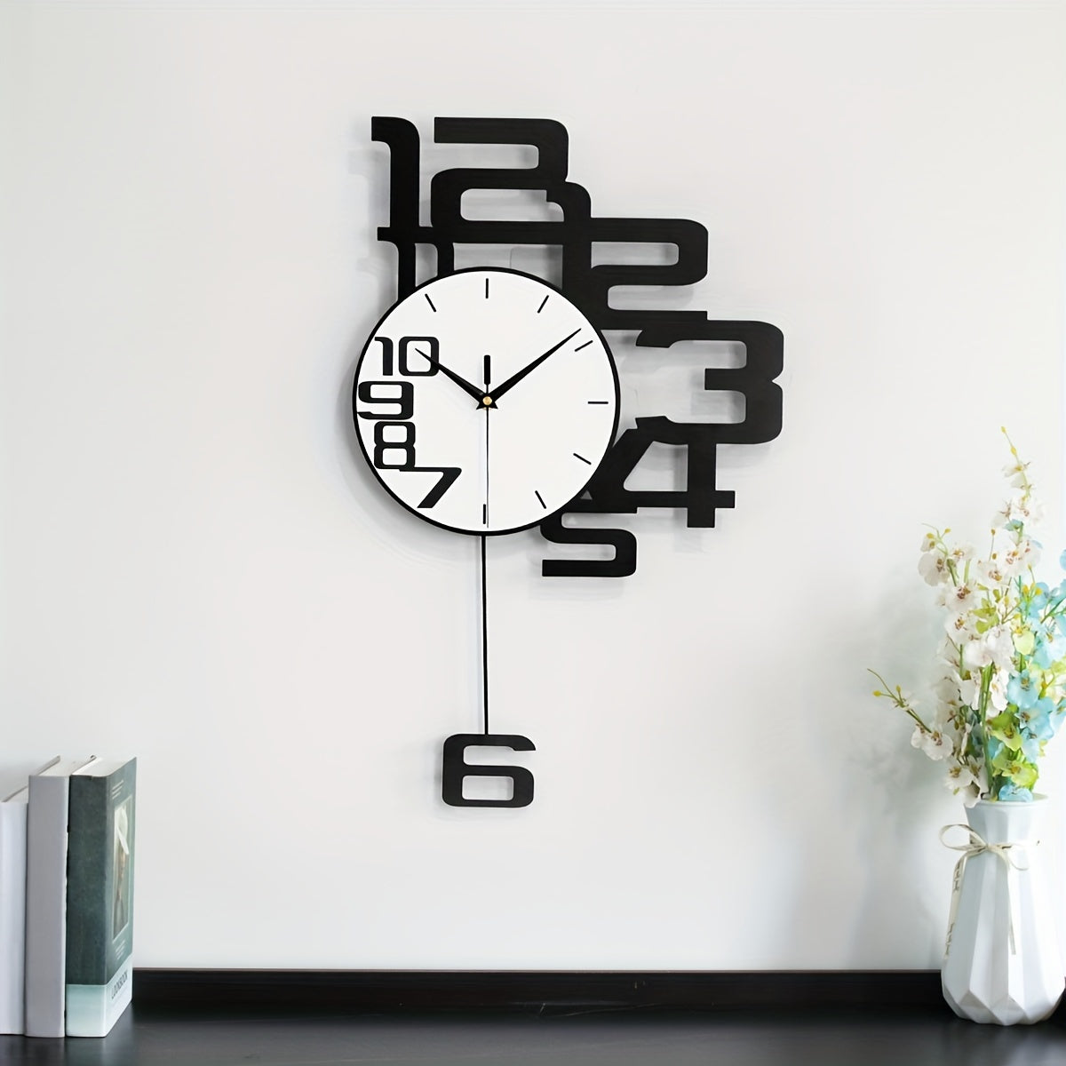 Modern minimalist metal wall clock with silent non-ticking mechanism, irregular shape, digital display, AA battery powered (battery not included). Perfect for decorating living room, kitchen, bedroom, dining room, and office. Ideal for housewarming