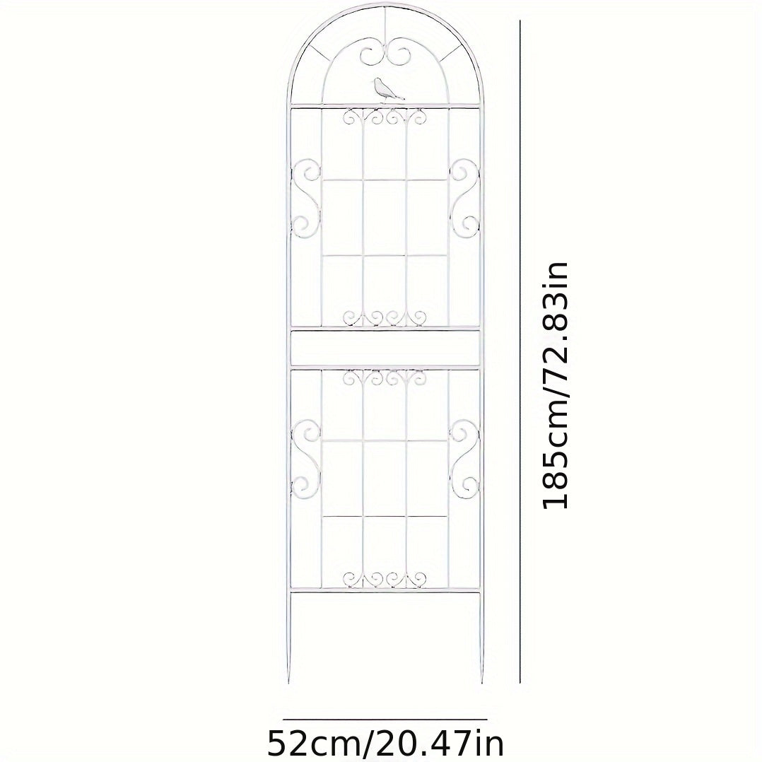 Outdoor iron trellis fence for climbing plants and flowers, ideal for decorating gardens.