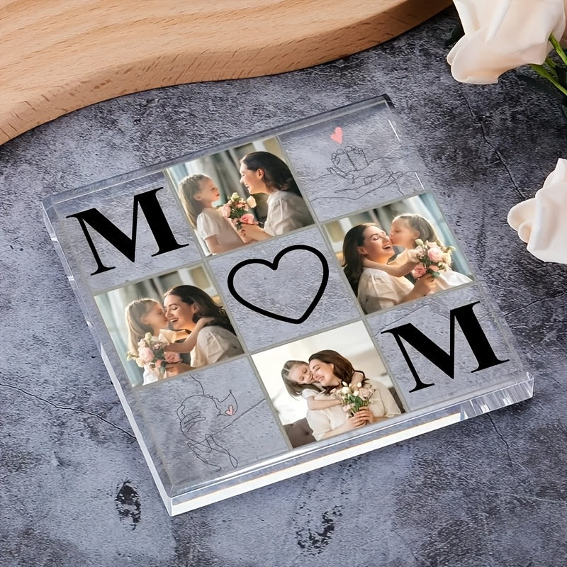 Stylish Acrylic Photo Block Frame Customized for Mom - Holds 4 Horizontal Square Photos, Ideal Mother's Day Gift from Daughter, Made with Strong Acrylic, Great for Decorating Room