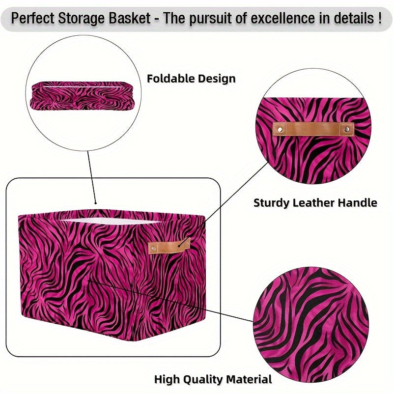 Elegant Leopard Print Storage Bin with Handles - Durable Organizer Basket for Toys, Clothes & Gifts, in Peach Red - Folds Flat for Easy Storage