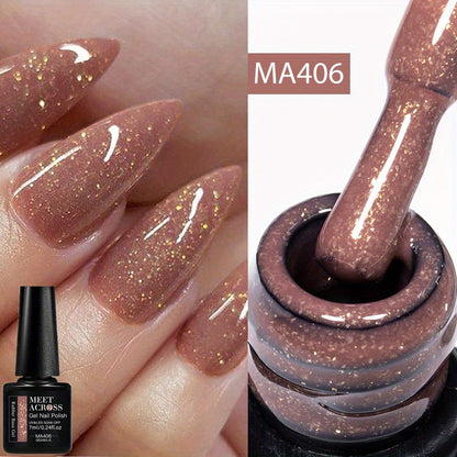 7ml Shimmering Nude Glitter Gel Nail Polish - Soak Off UV LED Varnish for DIY Manicures, Scent-Free