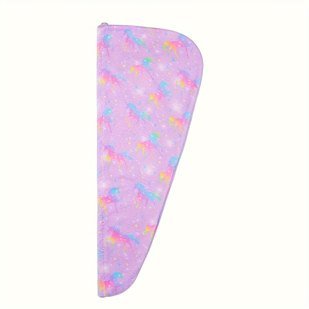 Microfiber cartoon hair towel wrap with button for kids, quick dry cap with cute patterns, absorbent towel for women and girls.