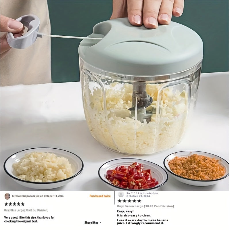 The Manual Vegetable Chopper is a versatile kitchen tool that combines a garlic press and grater in one. This hand-pulled chopper is perfect for chopping garlic, herbs, and onions without the need for electricity. Made from plastic and metal materials