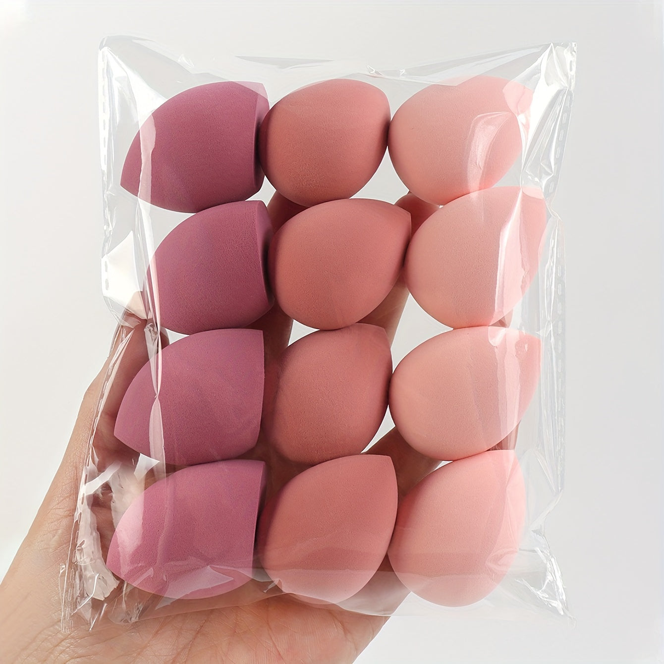 Medium size makeup sponge available in 3, 6, or 12 pieces. Random colors and shapes. Can be used with bb cream, liquid foundation, concealer, blush, etc. Expands when wet. Latex-free.