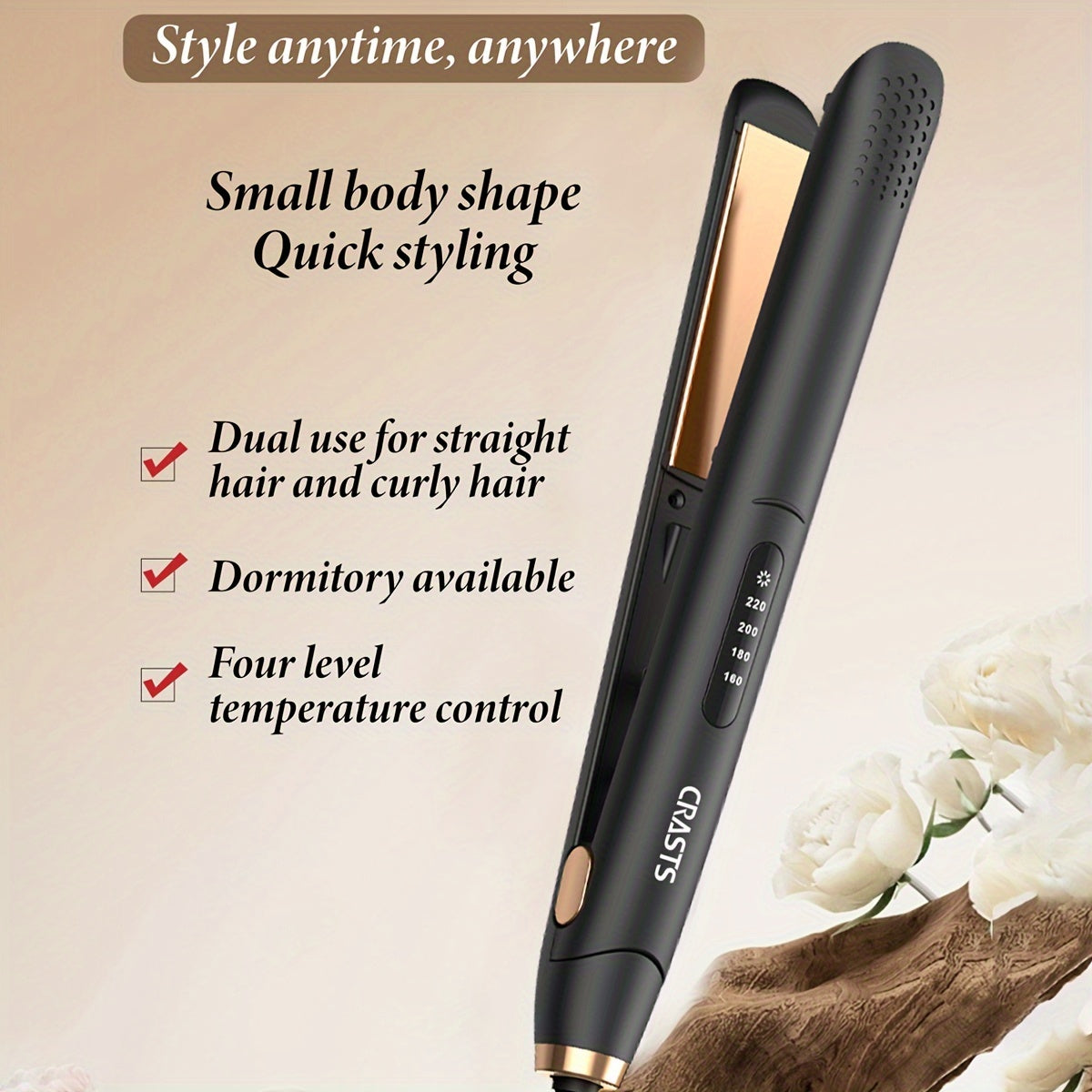 CRASTS Titanium Hair Straightener, 32W Dual-Function Flat Iron for Home and Salon Use.