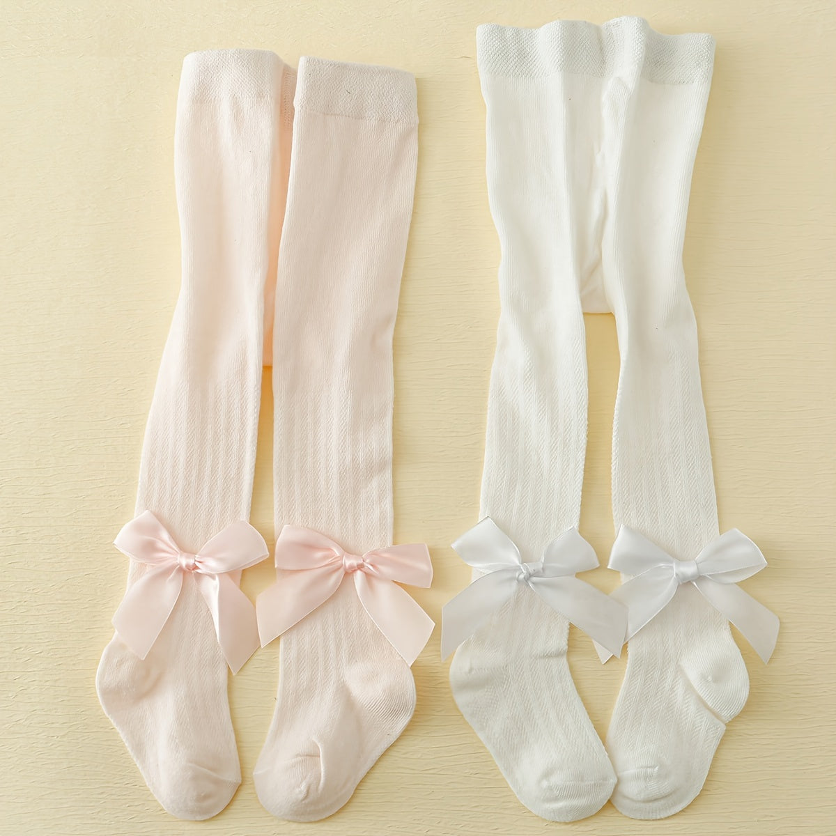 2 Girls' Summer Mosquito-Repellent Knee-High Socks with Bow - Breathable Cotton Blend, All-Seasons