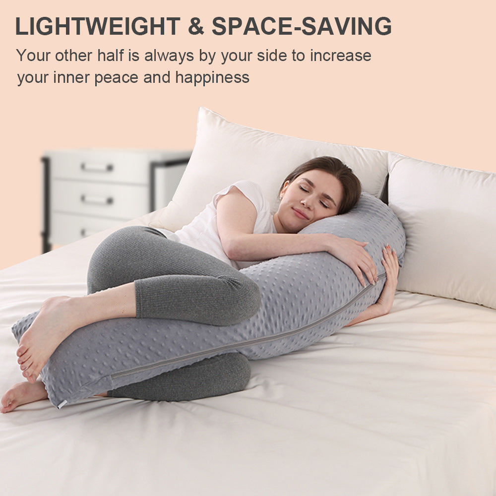 Adjustable Ultra-Soft J-Shaped Maternity Pillow with Removable Cover - Provides Comfort and Support for Belly and Side Sleeping