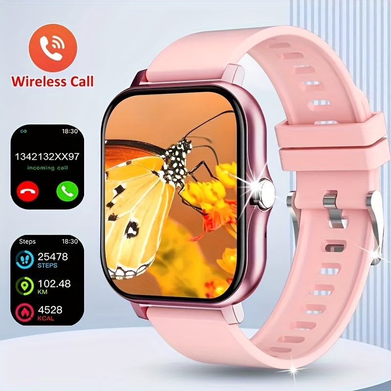 Touch screen smart watch with real-time caller ID & information alerts, seamless data sync for both iPhone and Android, USB charging, silicone strap, metal body, 240P TFT display - ideal