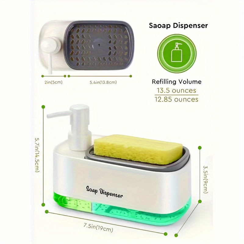 Large Soap Dispenser and Sponge Holder Combo - Made from High-Quality Wood Pulp, Safe for Kitchen and Bathroom Use