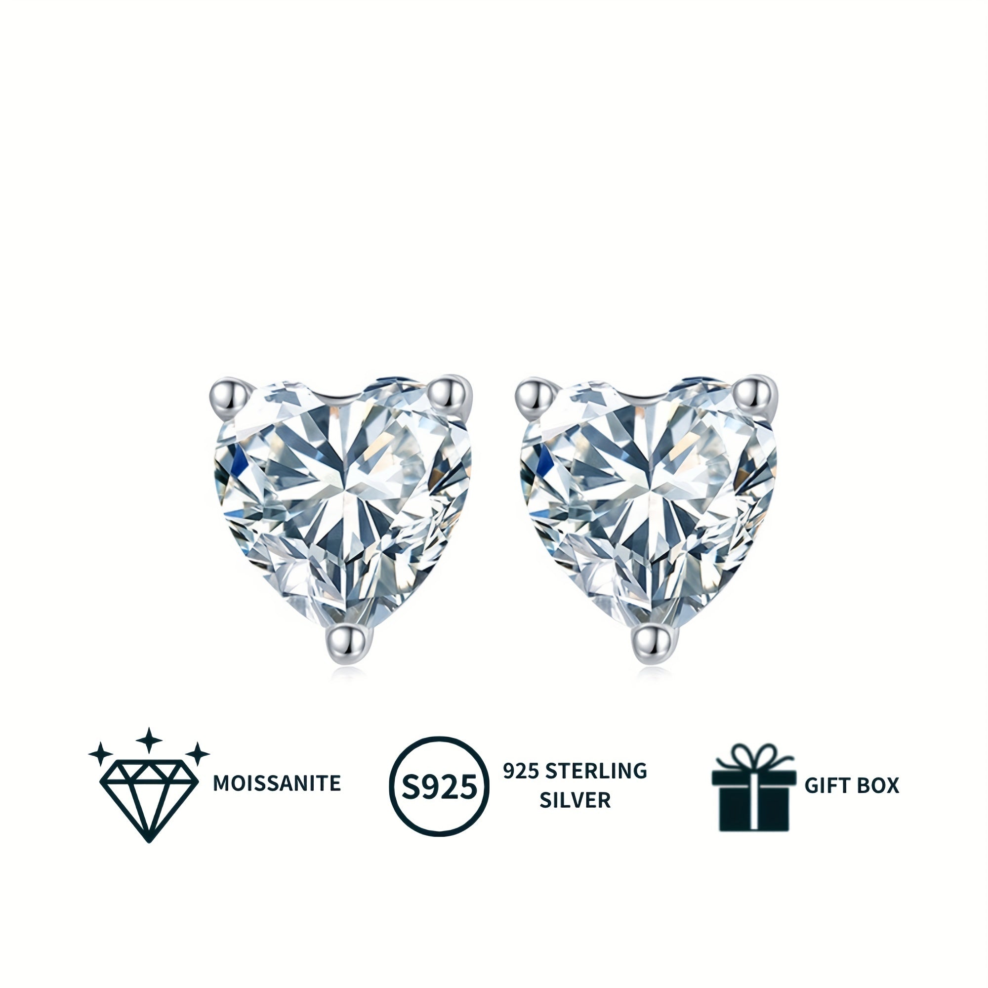 Stunning Heart-Shaped Moissanite Jewelry Set - Featuring a 1.0CT-2.0CT Pendant Necklace & 0.5CT-1.0CT Stud Earrings, White Gold Plated Sterling Silver. Comes with a Luxury Gift Box - the Perfect Gift for Her on Anniversaries, Birthdays, and Valentine's