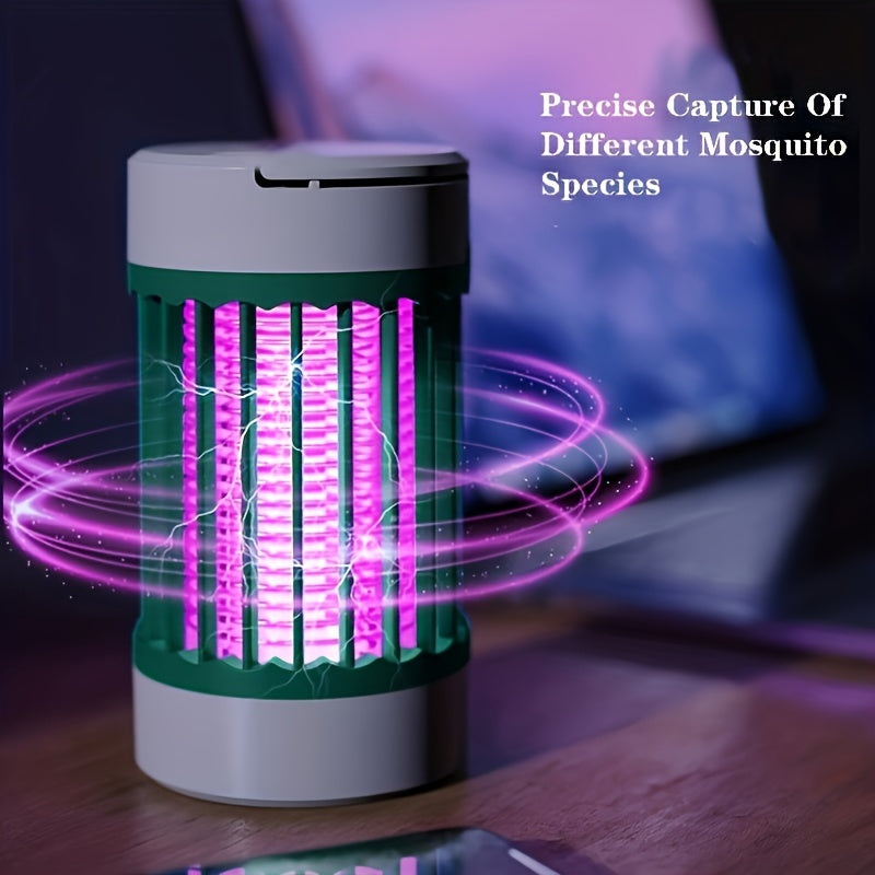 Purple light mosquito killer with physical electric shock, USB plug-in, suitable for various indoor spaces. Can be mounted on wall or placed on desktop.