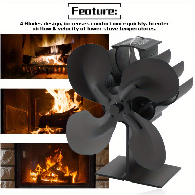 Fan for Wood Stove and Wall Stove - 4-Blade Heat Fan, Compatible with Wood and Log Burners, Wall Stoves, and Heaters