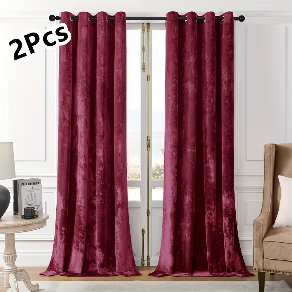 Pair of 2 crushed velvet curtains with heat and sound insulation, ideal for living room, bedroom, and office.