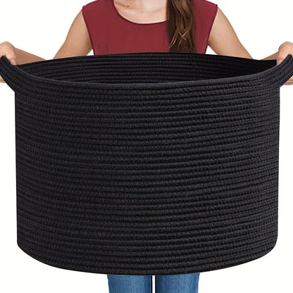 Large storage basket made from woven rope, perfect for blankets in the living room, toys in the children's room, dirty laundry in the laundry room, and bedroom organization.