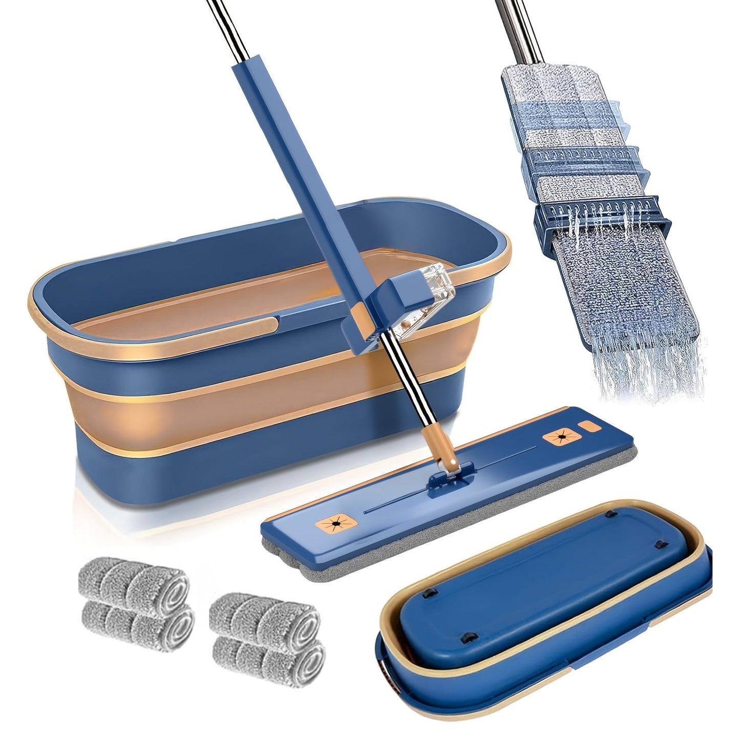 Hands-free 360° Rotating Microfiber Mop And Bucket Set with Dewatering Scraper - perfect for easy pet hair removal from any surface, wet or dry. Ideal for use in homes, hotels, and schools. A must-have tool for effortlessly removing pet hair.