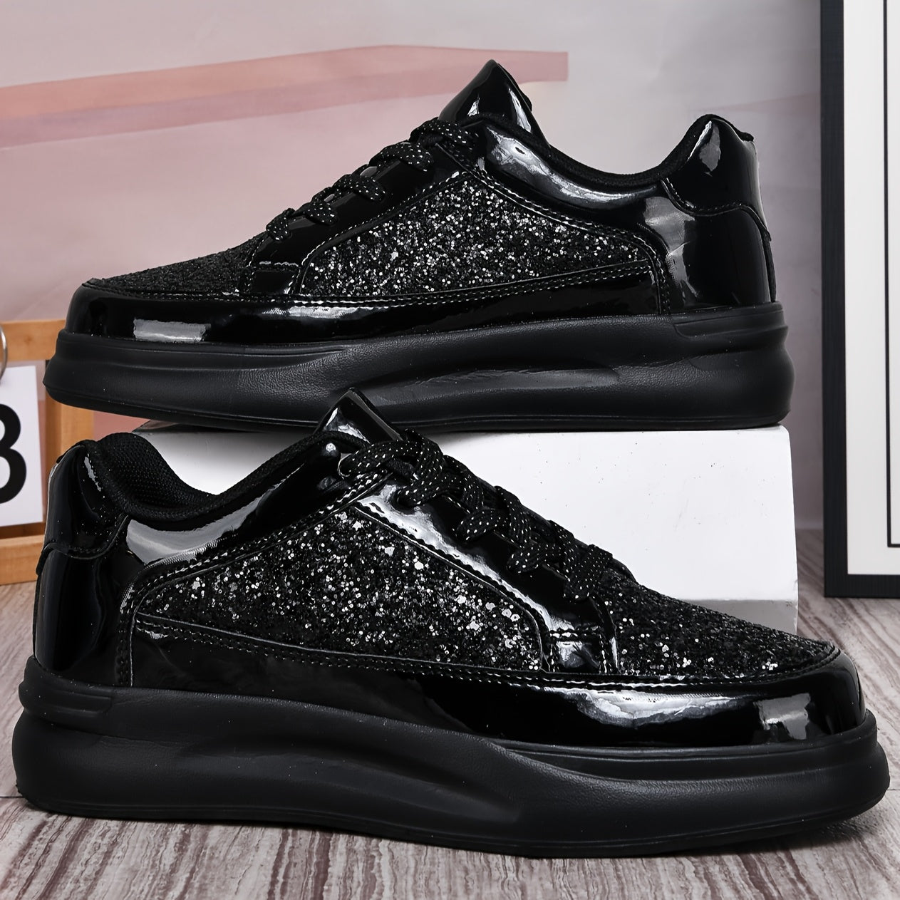 Sequin low-top sneakers with synthetic upper, fabric lining, and EVA sole for women - perfect for outdoor activities, travel, and casual wear.