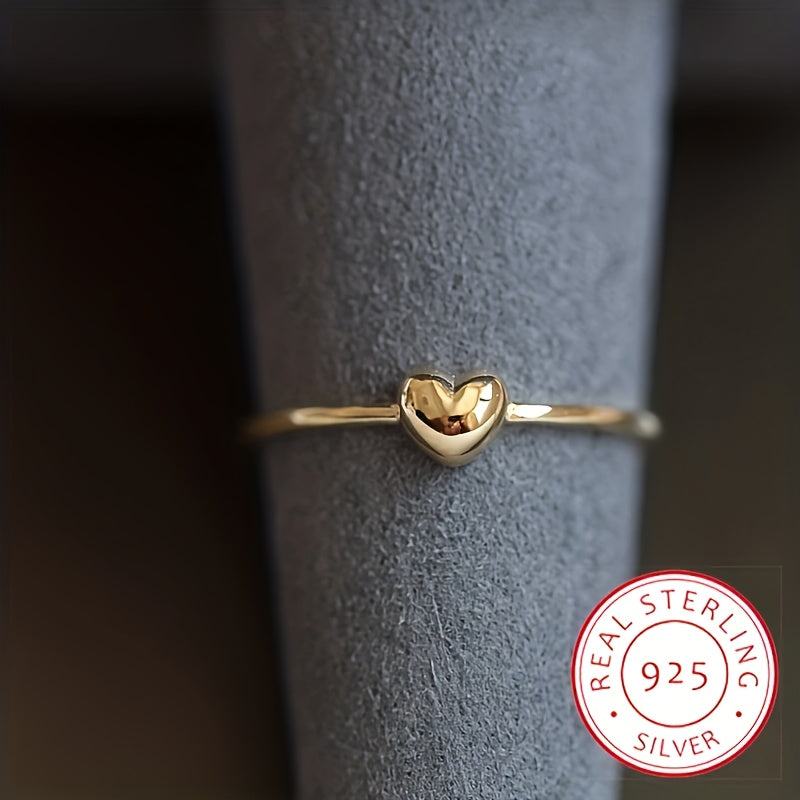 Golden Color Finger Ring Jewelry Decoration Daily Wear - 925 Silver Mini Love Heart Thin Band Ring Featuring Niche Design