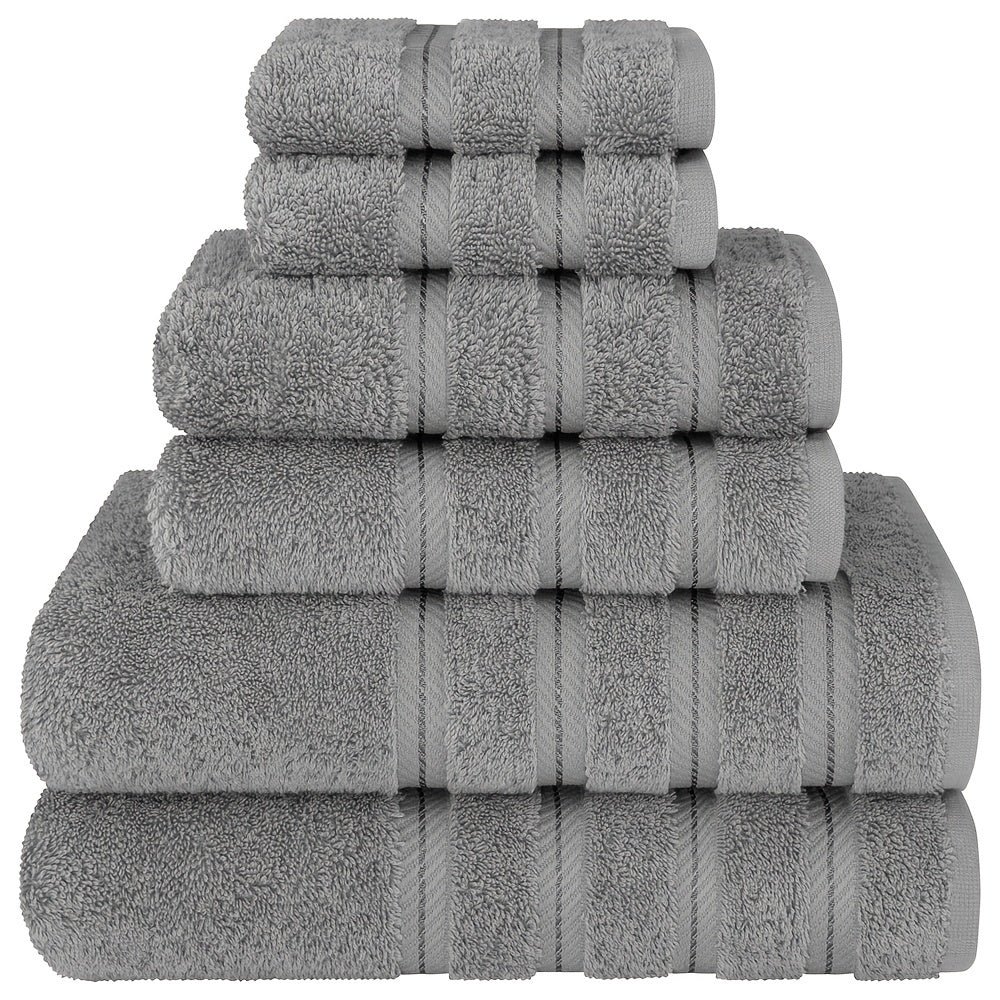 6-piece Light Grey Cotton Towel Set with Space Theme, 100% Cotton, 450gsm, Hand Wash Only