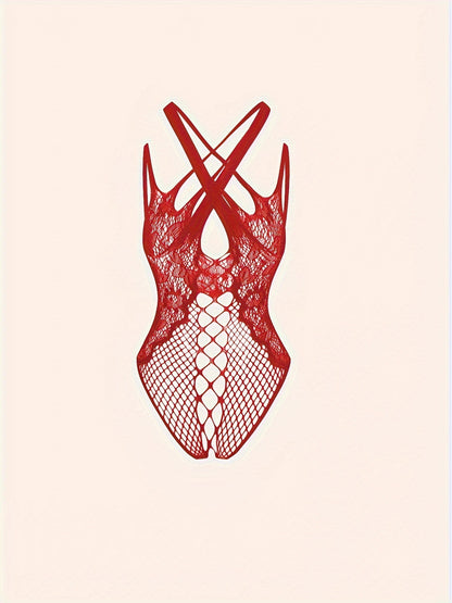 Women's erotic bodysuit with hollow design, sans lingerie and underpants.