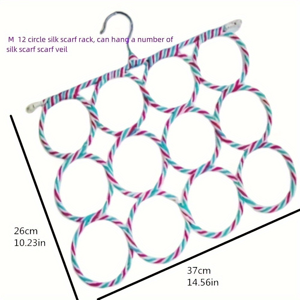 28/12-Hole Scarf Organizer - Metal Hanger for Silk & Headscarves, Effortlessly Save Space in Your Home, Bedroom, or Office