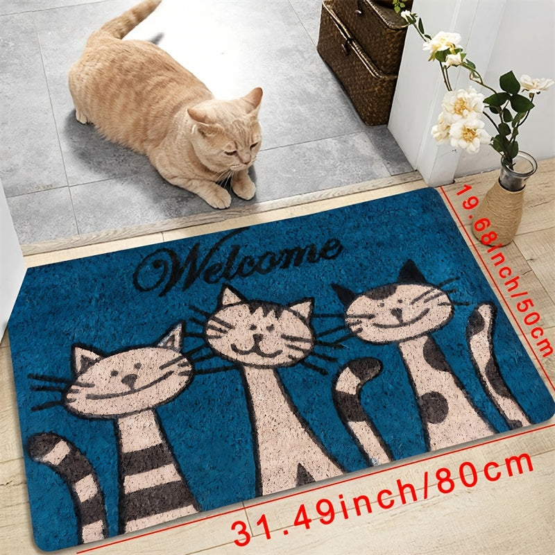 Welcome guests with the adorable Charming Cat Pattern Door Mat! This durable rug is dirt-resistant, absorbent, and machine washable, making it ideal for both indoor and outdoor use. Perfect for any room in the house - living room, bedroom, bathroom