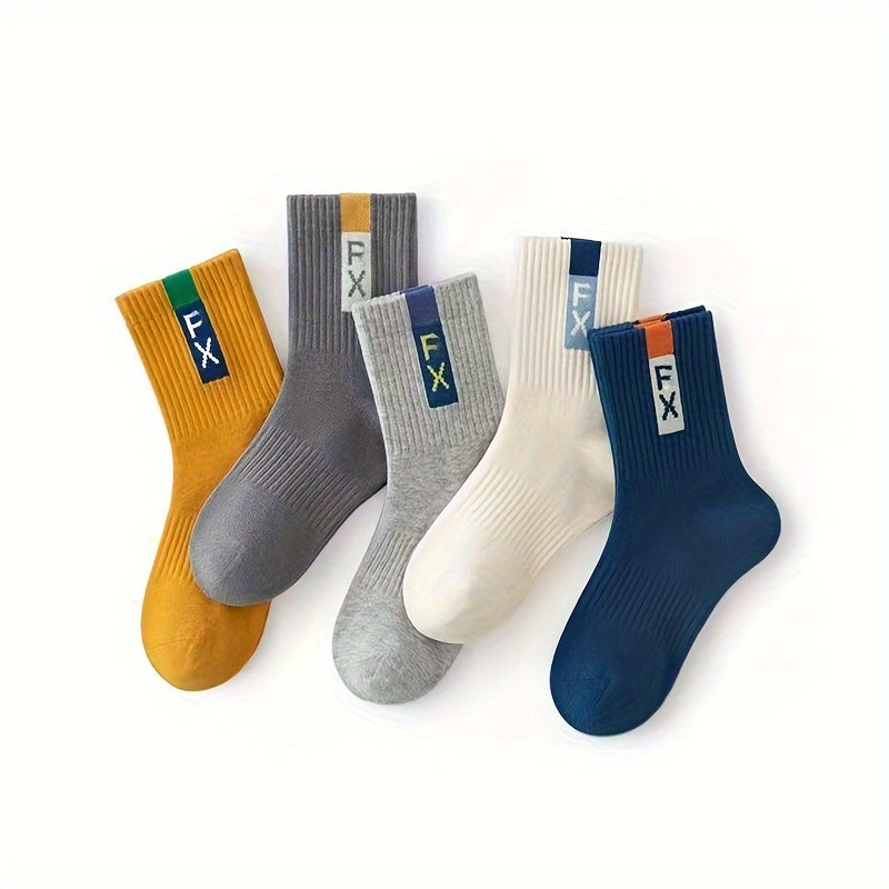 5 Boys' Solid Color Crew Socks - Comfortable for All Seasons, Youth, Knee-high