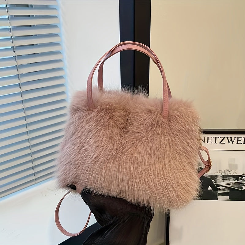 Women's Faux Fur Shoulder Bag, Chic and Comfortable, Adorable Crossbody Bag for Fall/Winter, Available in Pink, Coffee, Beige, and Black, Easily Foldable and does not include any accessories