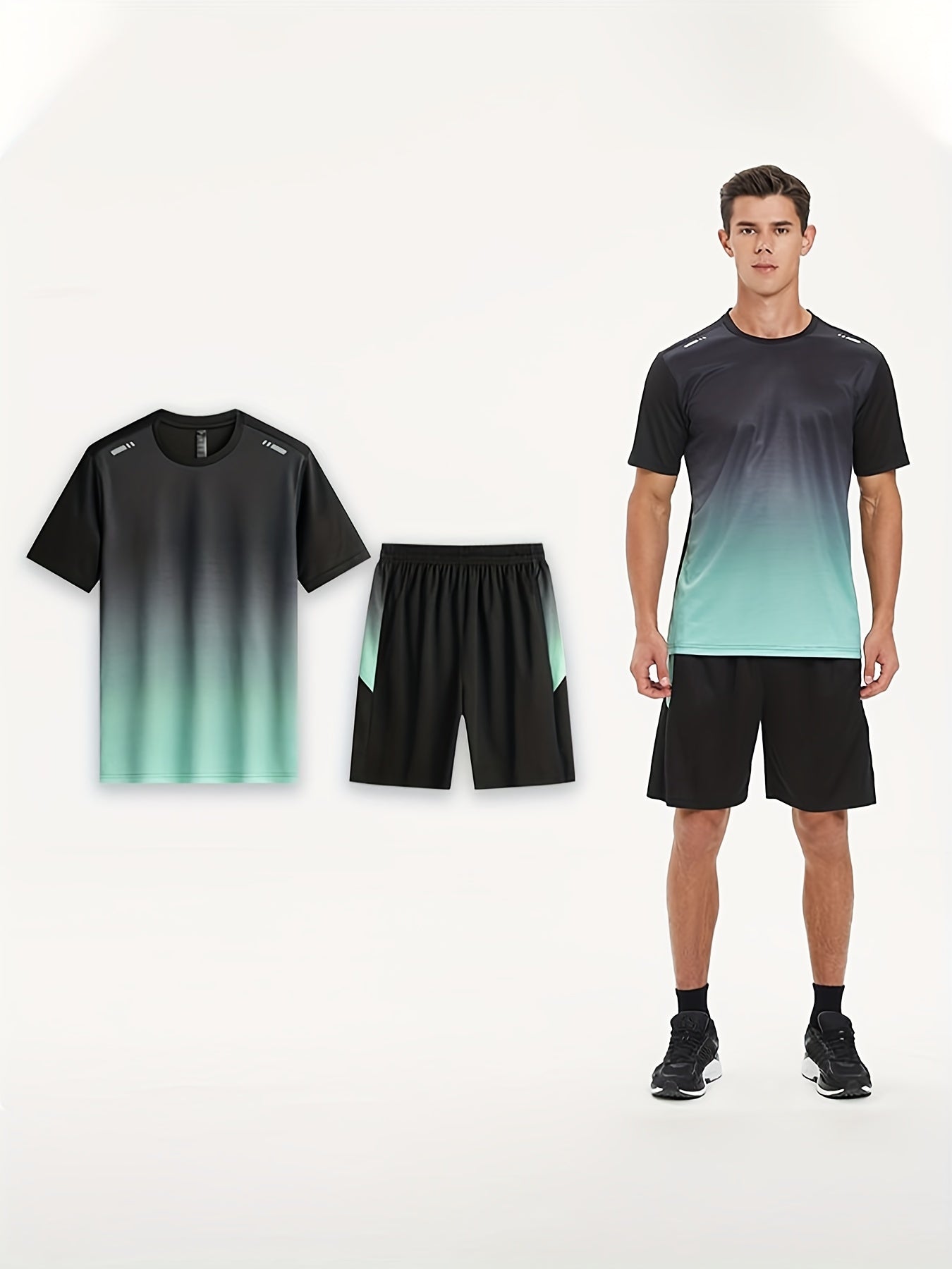 Breathable running and fitness sportswear for men, including quick-dry short-sleeve shirt, basketball gear, and summer tank top.