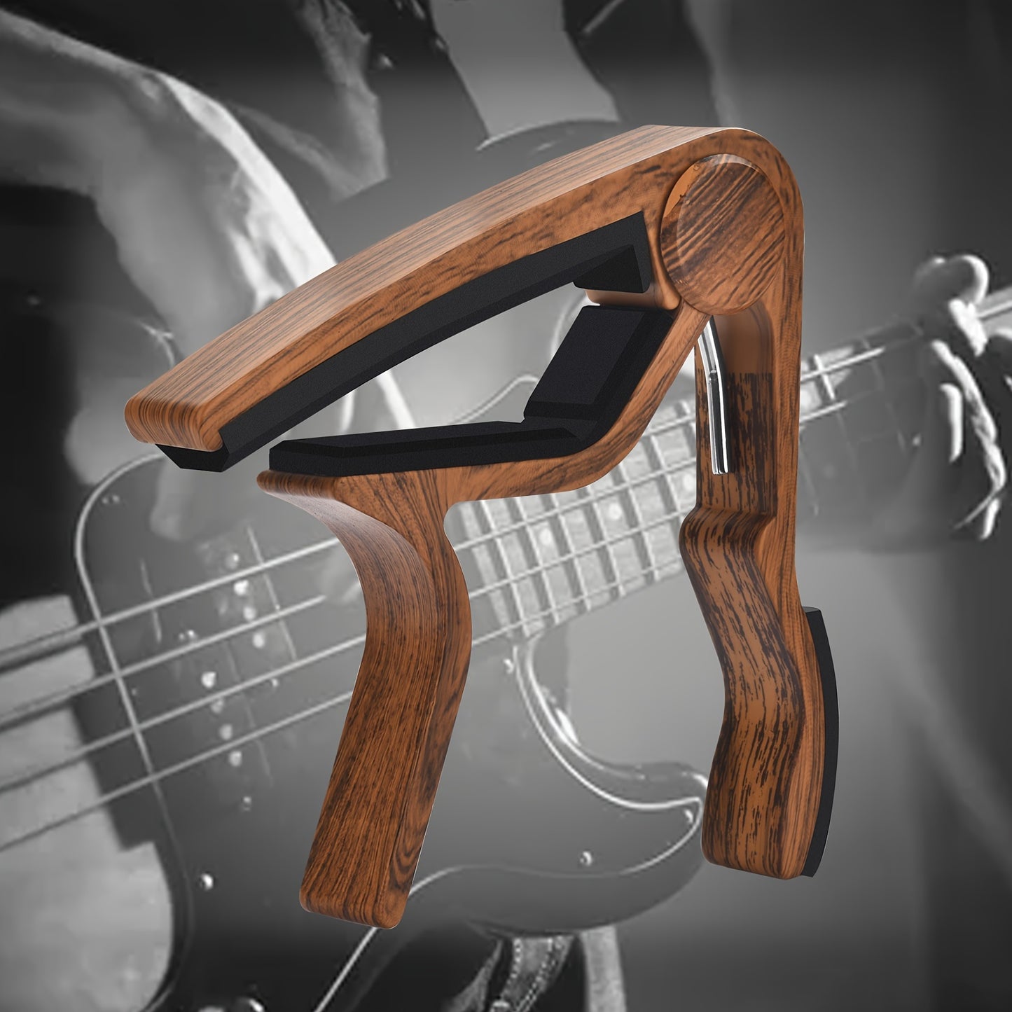 Pair of Guitar Capos for Acoustic, Electric, and Bass Guitars in Black and Rosewood.