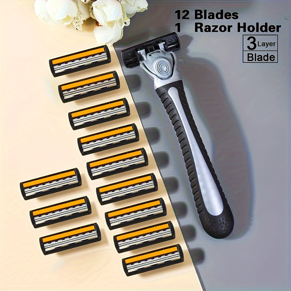 1 handle with 12 interchangeable knife heads for a manual safety razor with stainless steel blades