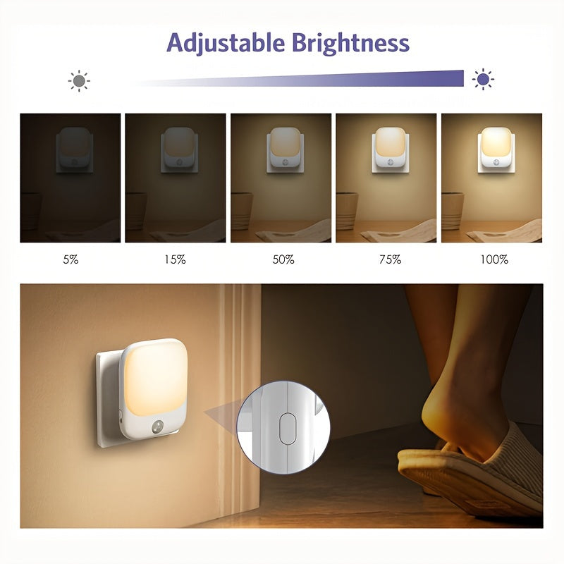 Motion sensor night light with 3 modes, 5 brightness levels, wall-mounted, ideal for kids' room, bedroom, stairway.