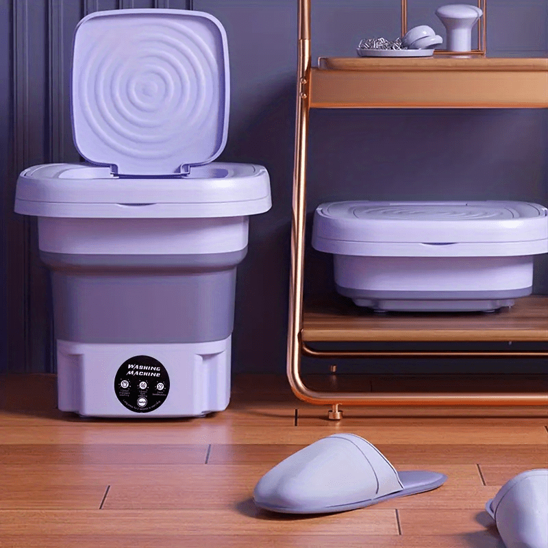 Portable mini washing machine with 8L capacity, 3 modes, and drain basket is ideal for apartments, camping, RVs, and travel; effectively cleans clothes and underwear.