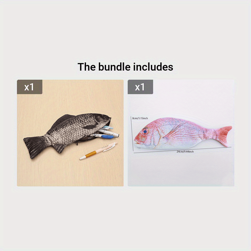 Simulated crucian pencil bag shaped like a salt fish with zipper, casual funny handbag gift.