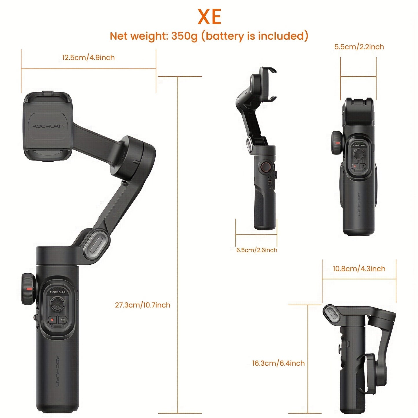 AOCHUAN Smart XE Combo1: 3-Axis Phone Gimbal Kit with RGB Fill Light, Extension Rod, Tripod, USB-C Cable & Carrying Case - Great for TikTok, YouTube & Android Phones