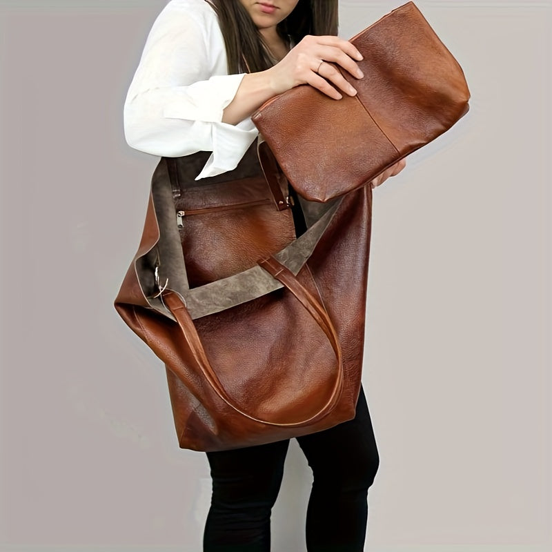 New 2023 large soft tote bag for women in European and American style with spacious design and shoulder carry option.