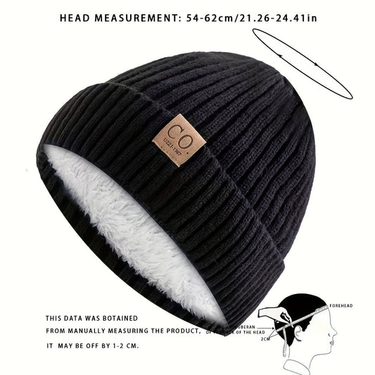 Stay Warm and Cozy with a Knit Beanie featuring a Letter Patch - Thick Fleece-Lined, Providing Ear Protection for Men | Sporty Design, Easy to Hand Wash