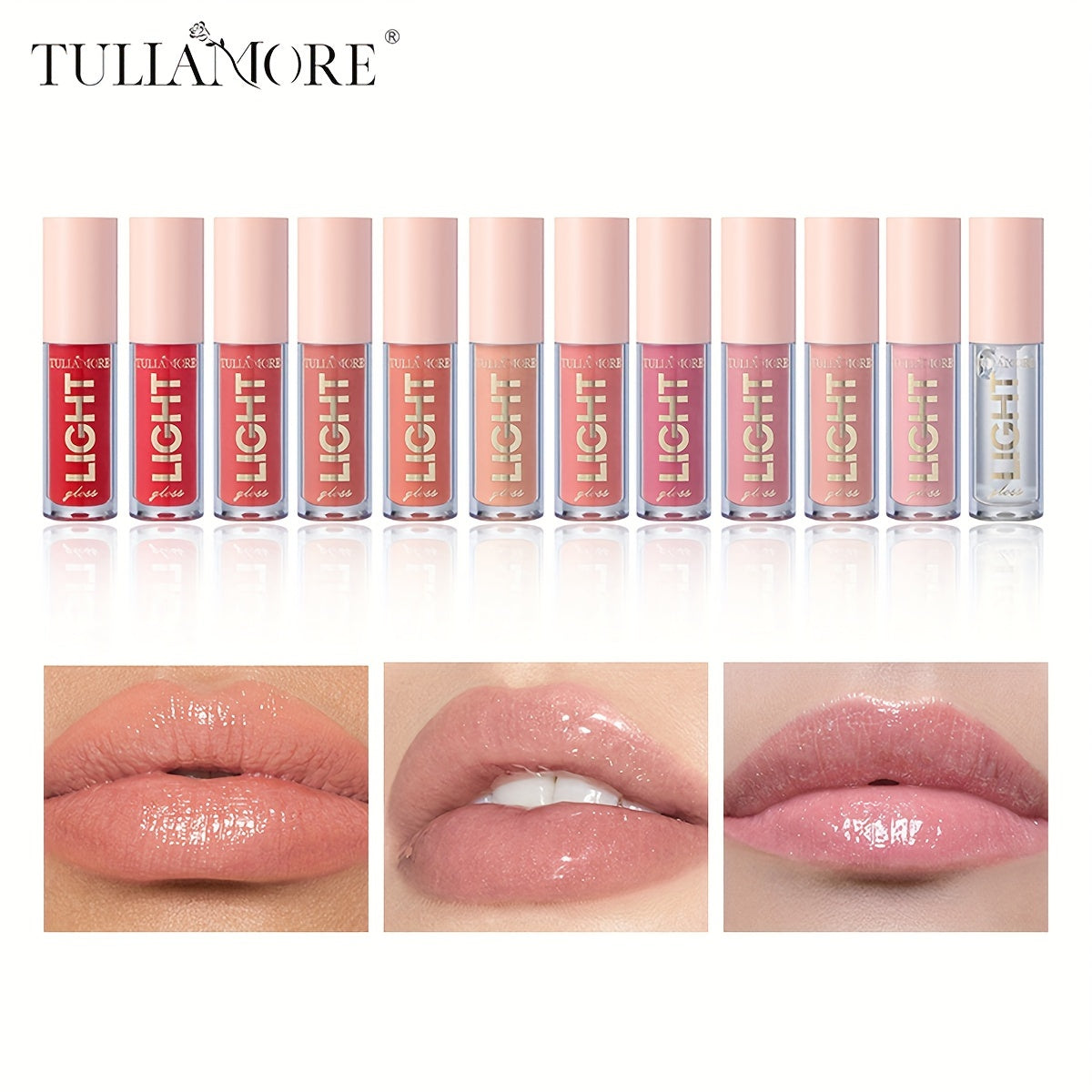 12 colors of lip oil for daily use, providing moisturizing and hydrating benefits with a mirror shine finish.