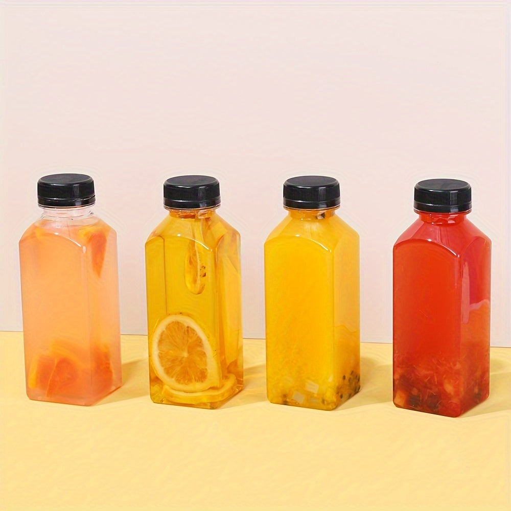 1pc or 4pcs of clear plastic juice bottles with leak-proof caps, ideal for juicing, smoothies, milk, and homemade beverages. Bulk drink containers.