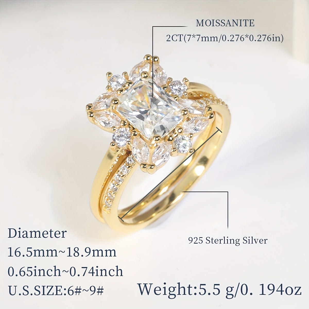 Stunning 1-2ct Moissanite Stacking Ring with Golden Finish - Made with Hypoallergenic S925 Sterling Silver, Ideal for Engagement & Wedding Presents. Includes Certificate and Elegant Gift Box.