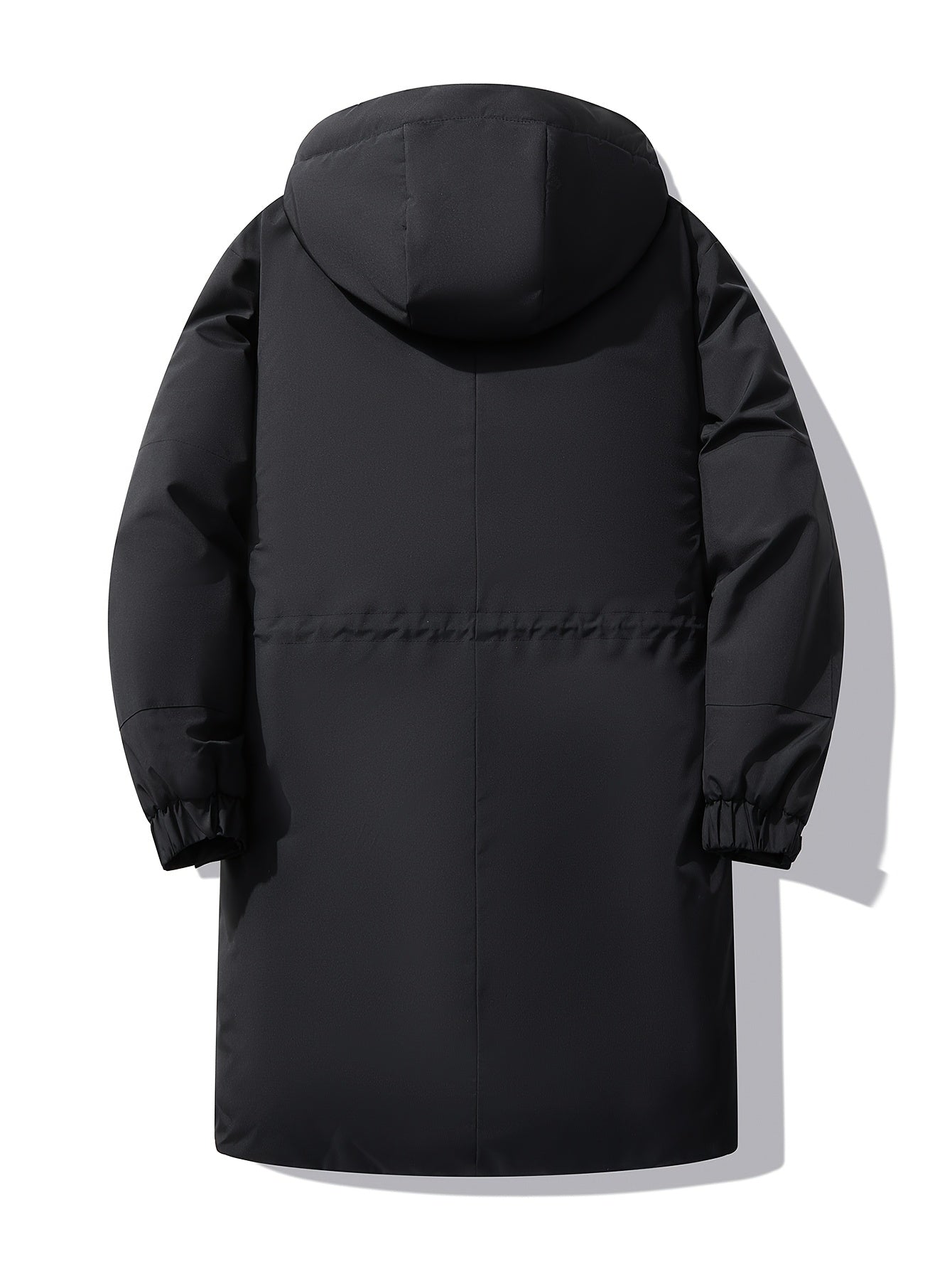 Men's relaxed fit hooded jacket with fleece lining in black and orange design, made of polyester for cold weather, in plus sizes.