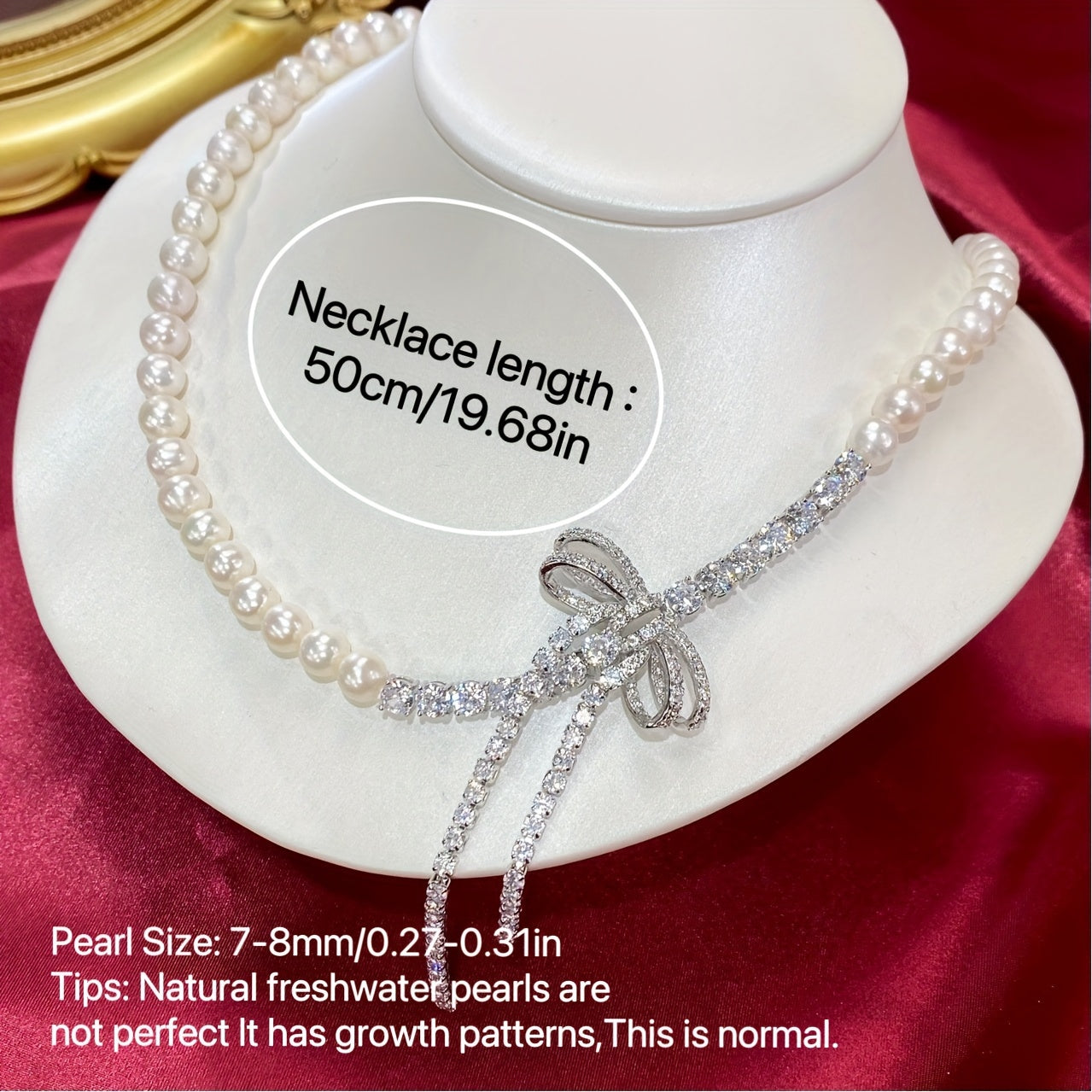 Chic Pearl Necklace adorned with Sparkling Cubic Zirconia Bow - Ideal for Weddings, Mother's Day, and Special Events