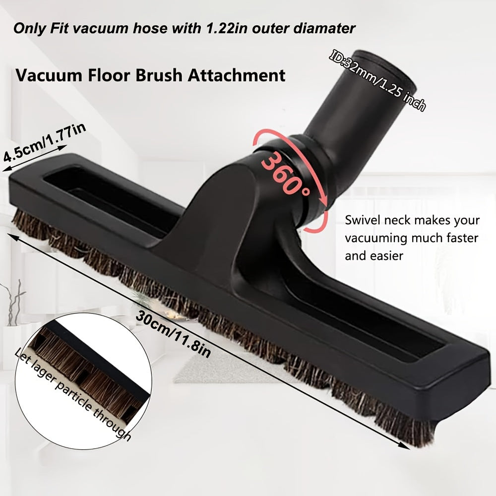 Ideal for hardwood floors and leather furniture, this universal vacuum floor brush attachment comes with 2 pieces and features horsehair bristles for gentle cleaning. The 360° swivel head allows for easy maneuvering, and it includes a 32mm to 35mm