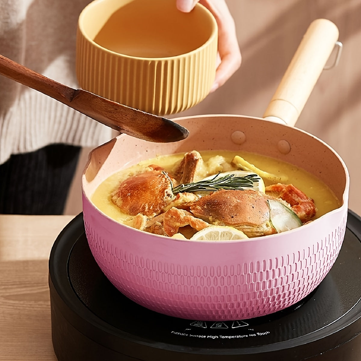 Best-Selling 1pc Pink Non-Stick Aluminum Pan, Japanese-Inspired Snow Flat Bottom Soup Pot, Induction Cooker Compatible, Perfect for Cooking Noodles and Heating Milk - Compact and Colorful Food Auxiliary Pot