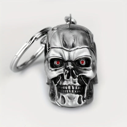 One piece of Creative Fashion Red-Eyed Skull Keychain for Men, featuring a Mini Zinc Alloy Three-dimensional Skull design. Perfect for your car keys or bag, this keychain also makes a great holiday gift.